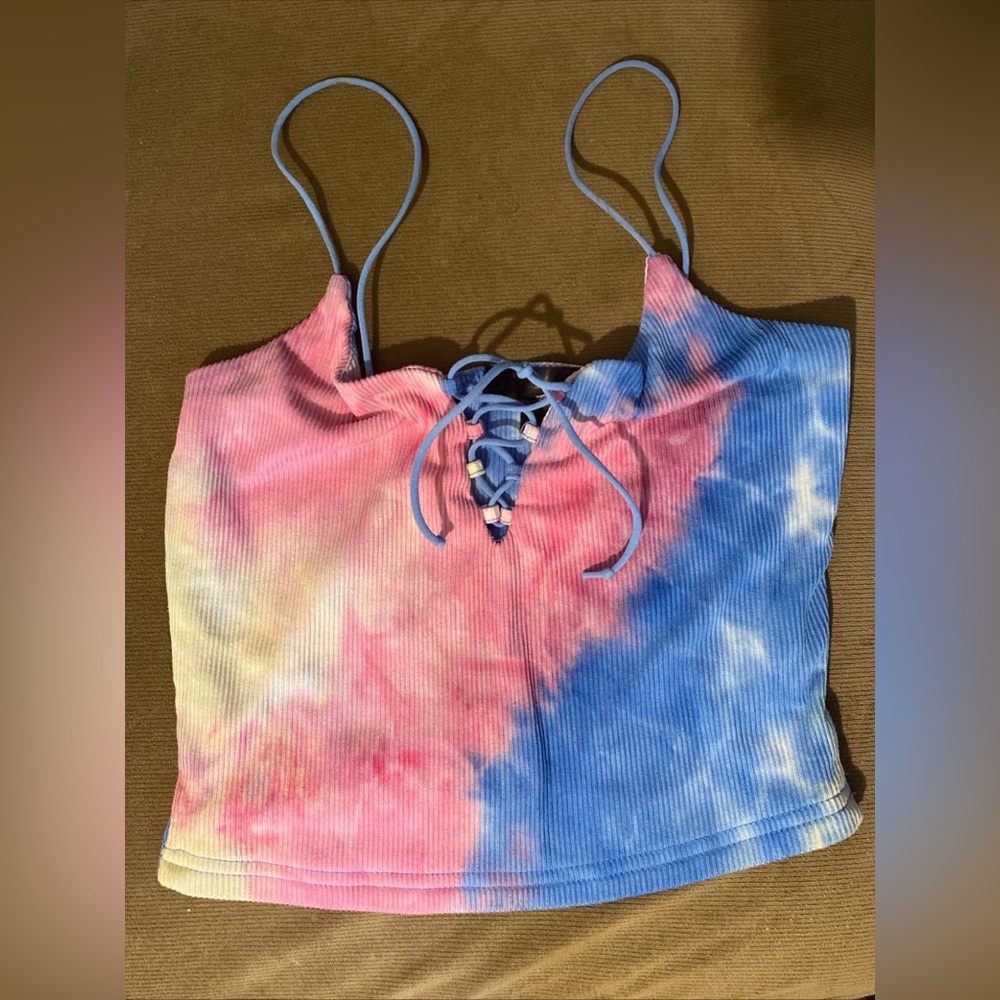 Faded Rose Women’s Small Top Pink Blue Crop Tie Dye Summer Festival Beach